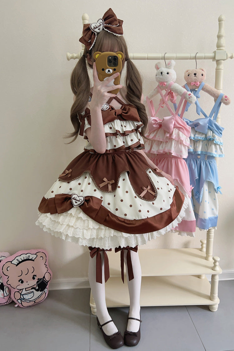 Sweet Lolita JSK - Chocolate Brown Cream, Brown, Layered, Bow Detail, Ruffled - additional product view 6