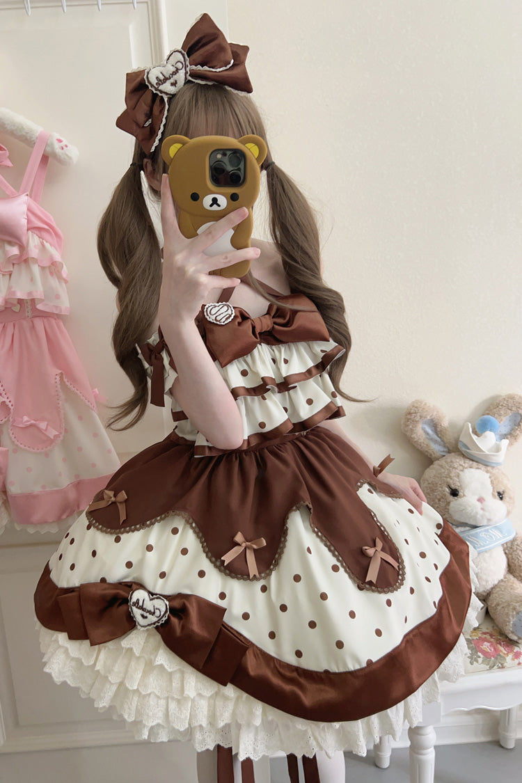 Sweet Lolita JSK - Chocolate Brown Cream, Brown, Layered, Bow Detail, Ruffled - additional product view 7