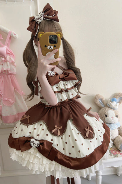 Sweet Lolita JSK - Chocolate Brown Cream, Brown, Layered, Bow Detail, Ruffled - additional product view 7