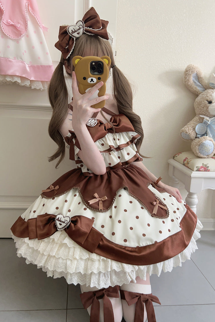 Sweet Lolita JSK - Chocolate Brown Cream, Brown, Layered, Bow Detail, Ruffled - main product image
