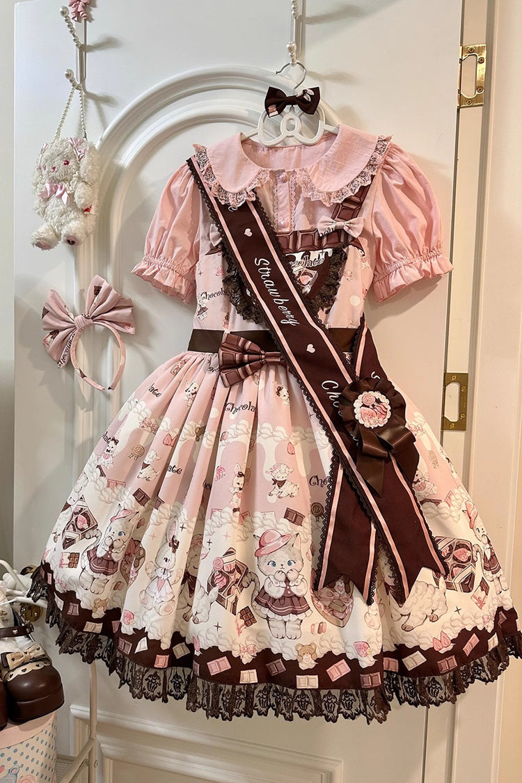 Sweet Lolita JSK - Chocolate Rosette Cat Print, 4 Colors, Detachable Detail, Bow Detail - additional product view 5