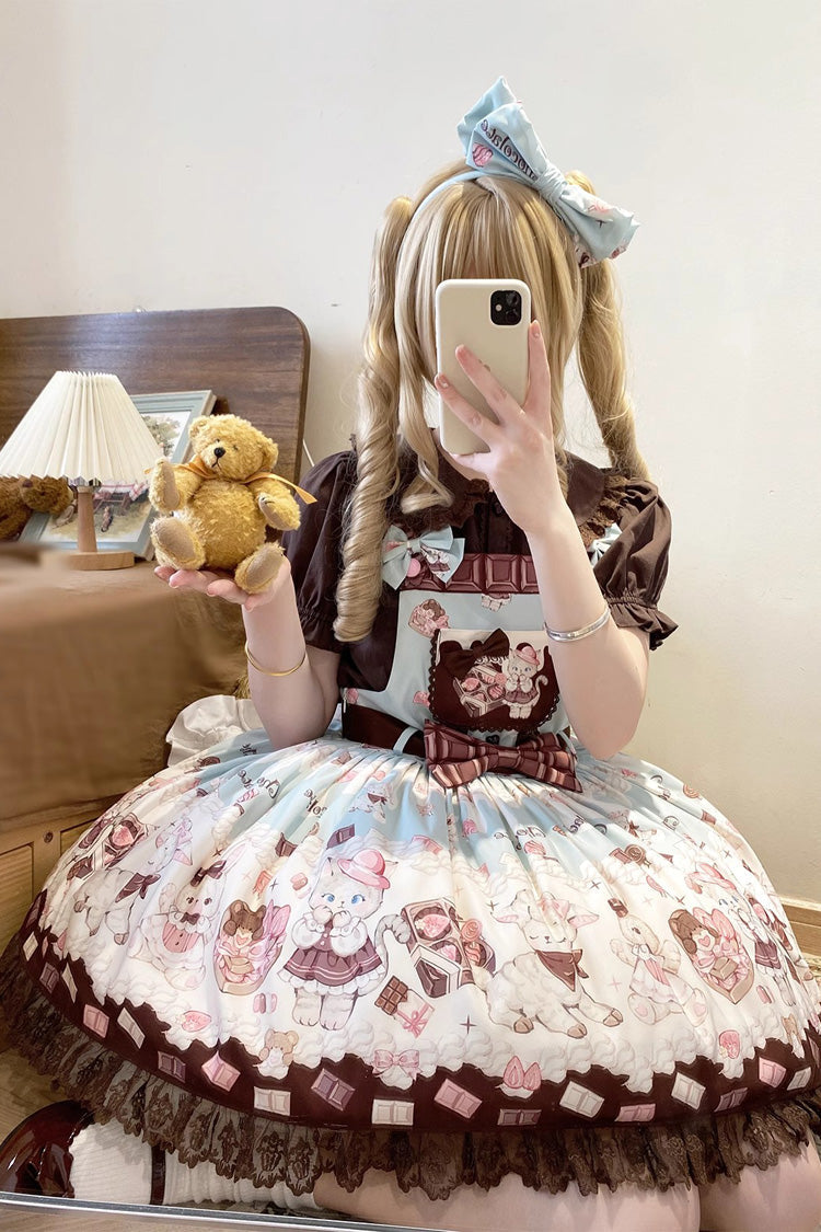 Sweet Lolita JSK - Chocolate Rosette Cat Print, 4 Colors, Detachable Detail, Bow Detail - additional product view 8