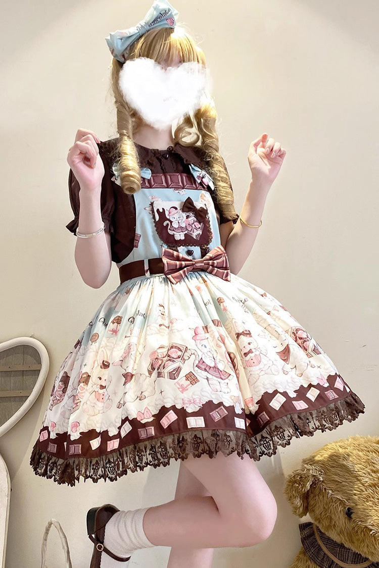 Sweet Lolita JSK - Chocolate Rosette Cat Print, 4 Colors, Detachable Detail, Bow Detail - additional product view 9