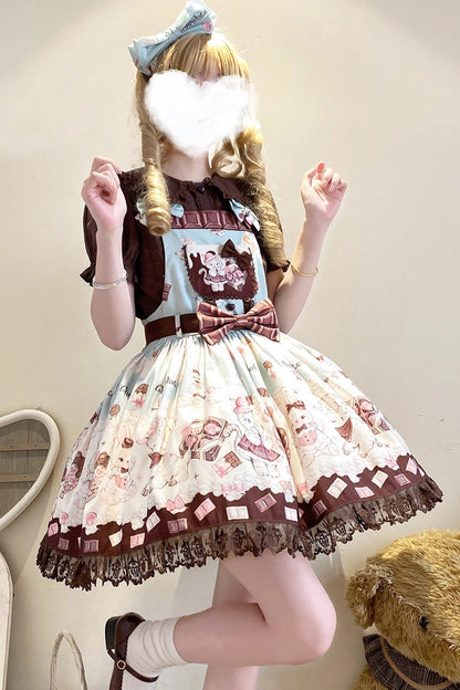 Sweet Lolita JSK - Chocolate Rosette Cat Print, 4 Colors, Detachable Detail, Bow Detail - additional product view 9