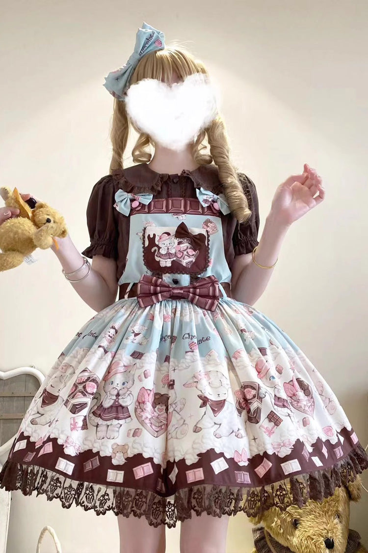 Sweet Lolita JSK - Chocolate Rosette Cat Print, 4 Colors, Detachable Detail, Bow Detail - additional product view 10