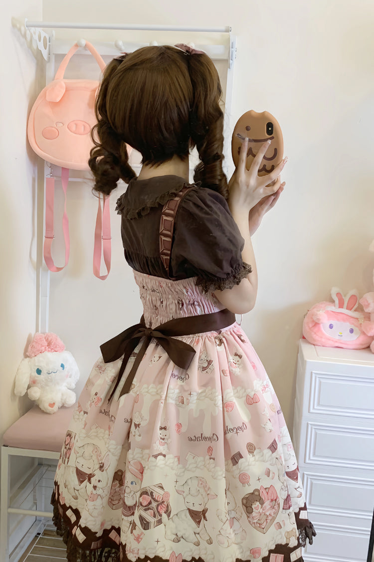 Sweet Lolita JSK - Chocolate Rosette Cat Print, 4 Colors, Detachable Detail, Bow Detail - additional product view 11
