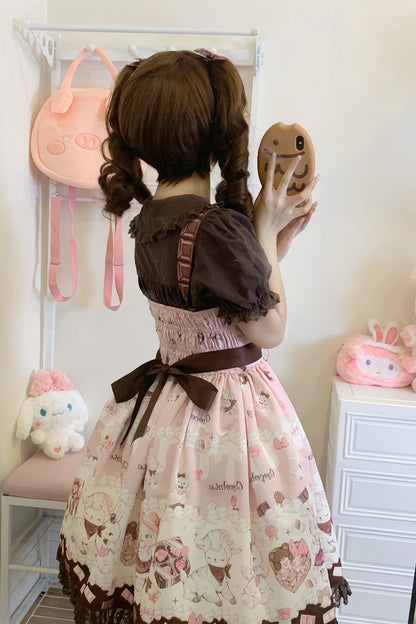 Sweet Lolita JSK - Chocolate Rosette Cat Print, 4 Colors, Detachable Detail, Bow Detail - additional product view 11