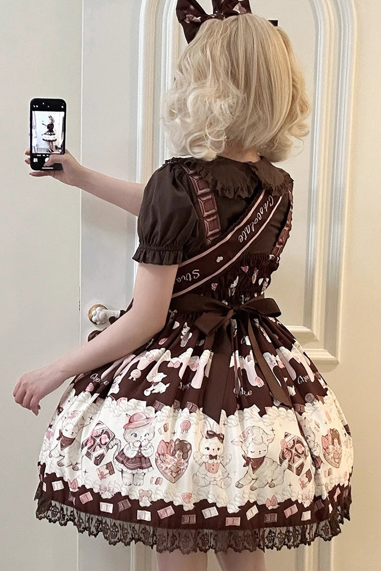 Sweet Lolita JSK - Chocolate Rosette Cat Print, 4 Colors, Detachable Detail, Bow Detail - additional product view 12