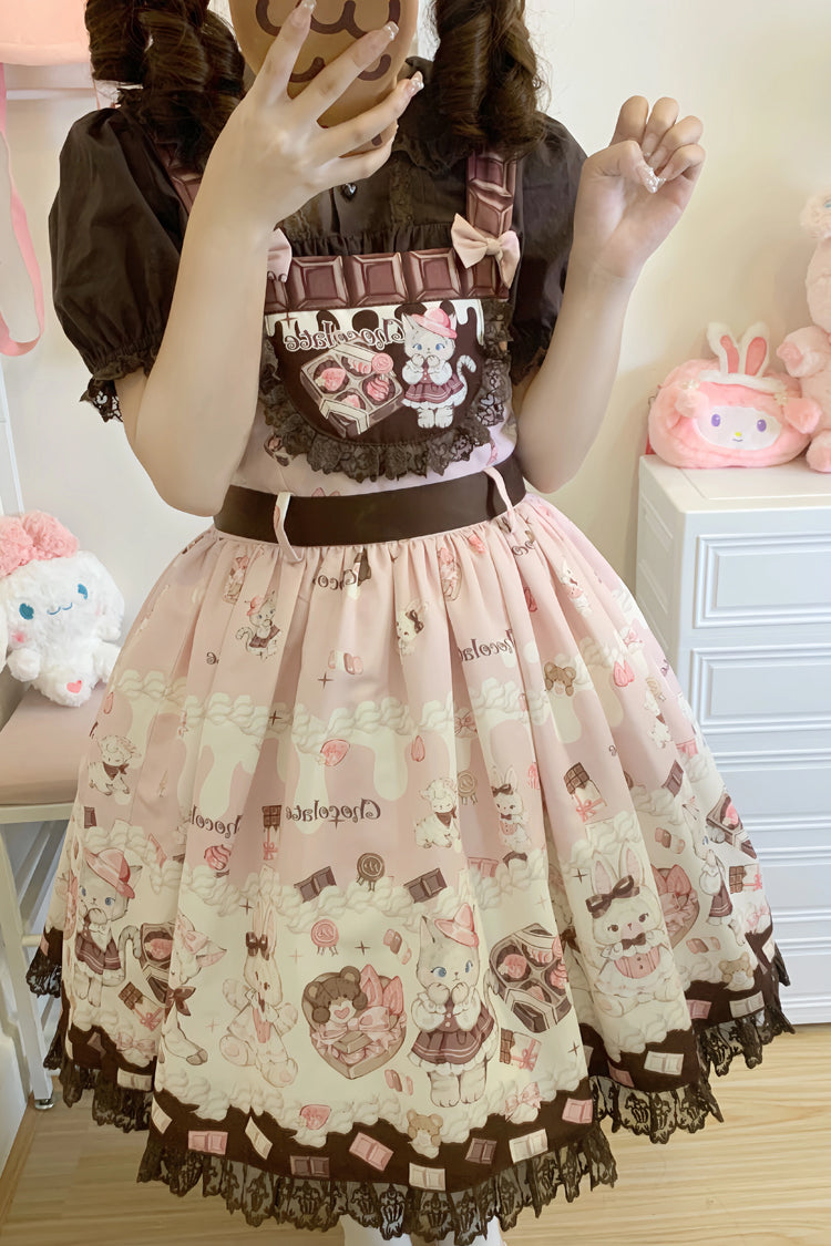 Sweet Lolita JSK - Chocolate Rosette Cat Print, 4 Colors, Detachable Detail, Bow Detail - additional product view 16