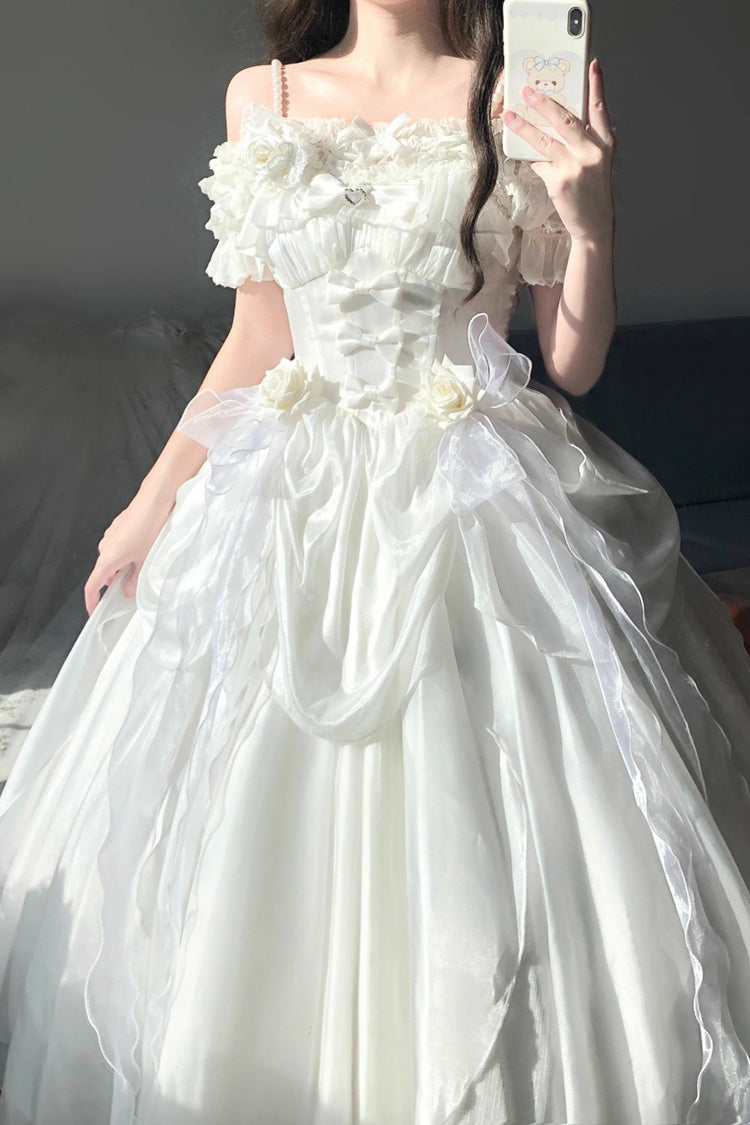 Sweet Lolita JSK - Cindy Rose, White, Ruffled, Halterneck, Bow Detail - additional product view 3