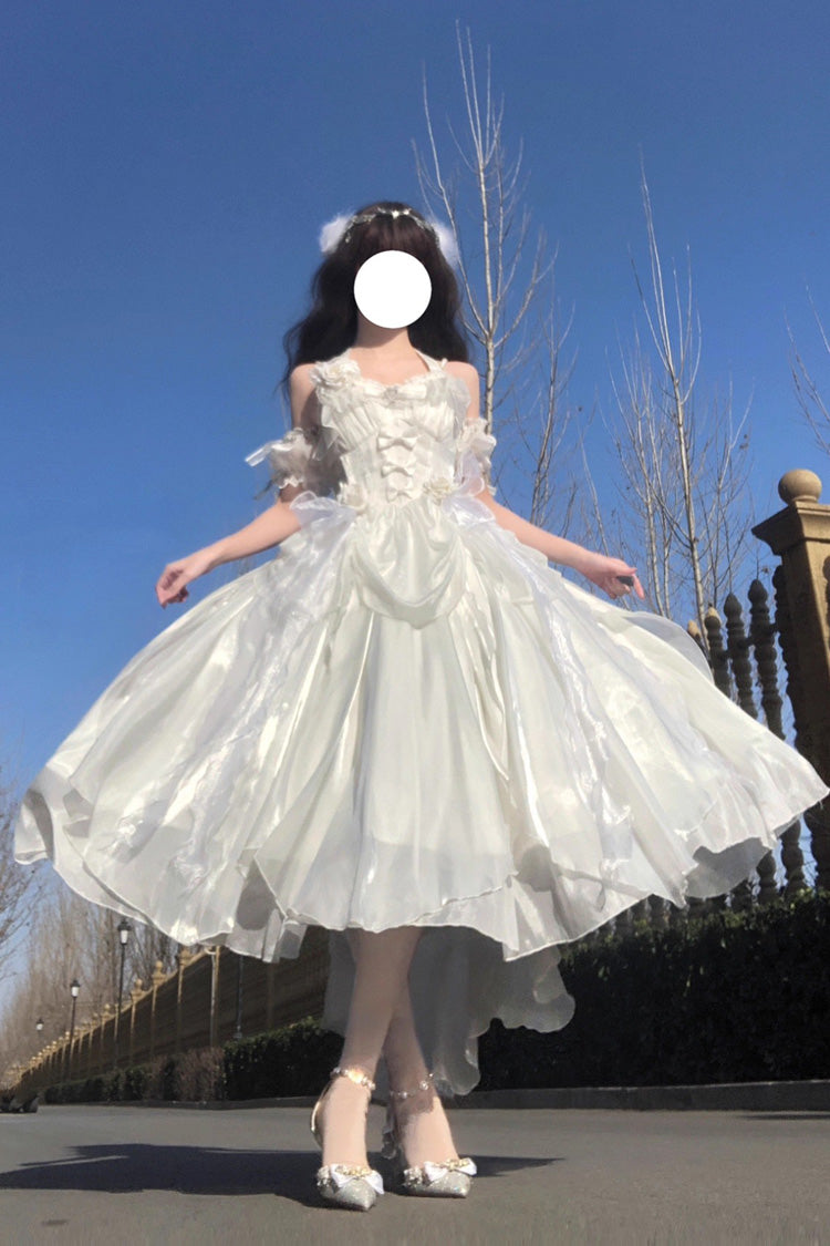 Sweet Lolita JSK - Cindy Rose, White, Ruffled, Halterneck, Bow Detail - additional product view 4