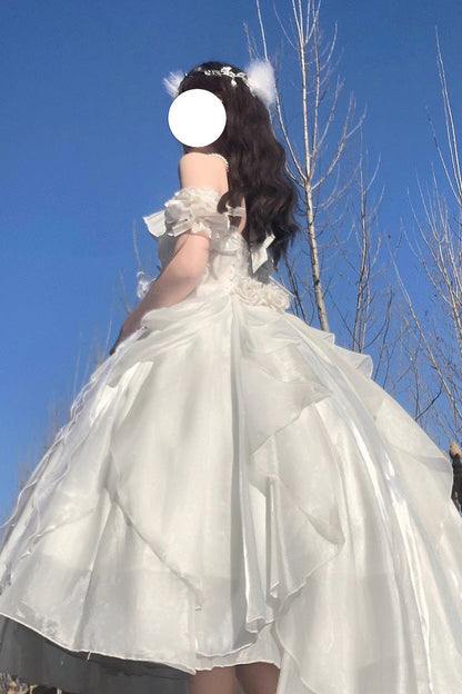 Sweet Lolita JSK - Cindy Rose, White, Ruffled, Halterneck, Bow Detail - additional product view 5