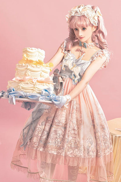 Sweet Lolita JSK - Cloud Paradise, Pink, Printed, Embroidered, Bow Detail - additional product view 2