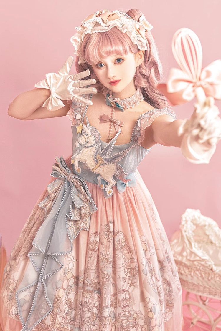 Sweet Lolita JSK - Cloud Paradise, Pink, Printed, Embroidered, Bow Detail - additional product view 3
