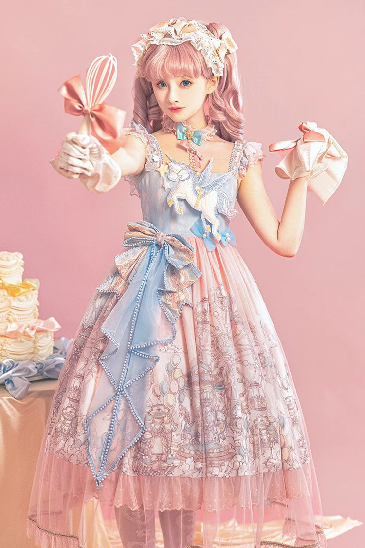 Sweet Lolita JSK - Cloud Paradise, Pink, Printed, Embroidered, Bow Detail - additional product view 4