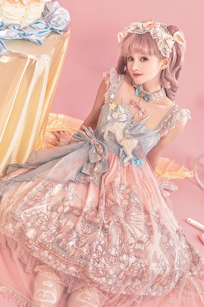 Sweet Lolita JSK - Cloud Paradise, Pink, Printed, Embroidered, Bow Detail - additional product view 5