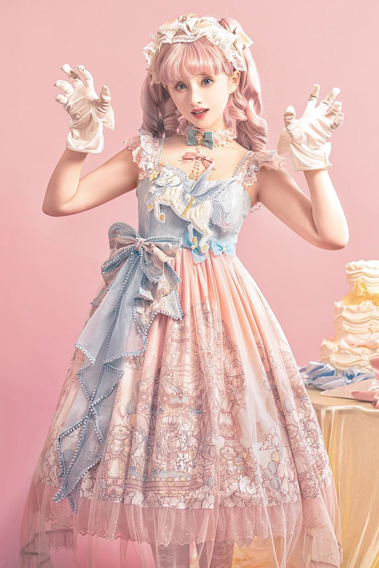 Sweet Lolita JSK - Cloud Paradise, Pink, Printed, Embroidered, Bow Detail - main product image