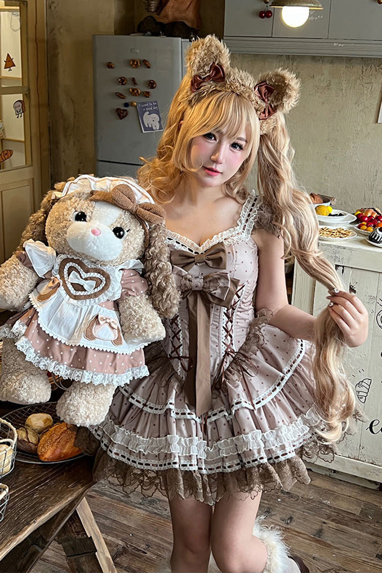 Sweet Lolita JSK - Coco Ballet, Brown, Layered, Lace-Up, Ballet-Inspired Style - additional product view 3