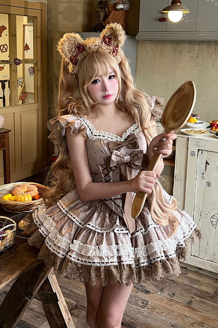 Sweet Lolita JSK - Coco Ballet, Brown, Layered, Lace-Up, Ballet-Inspired Style - additional product view 4