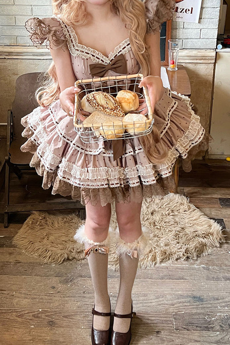 Sweet Lolita JSK - Coco Ballet, Brown, Layered, Lace-Up, Ballet-Inspired Style - additional product view 5