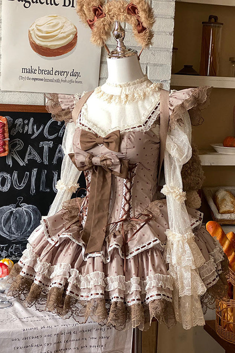 Sweet Lolita JSK - Coco Ballet, Brown, Layered, Lace-Up, Ballet-Inspired Style - additional product view 6
