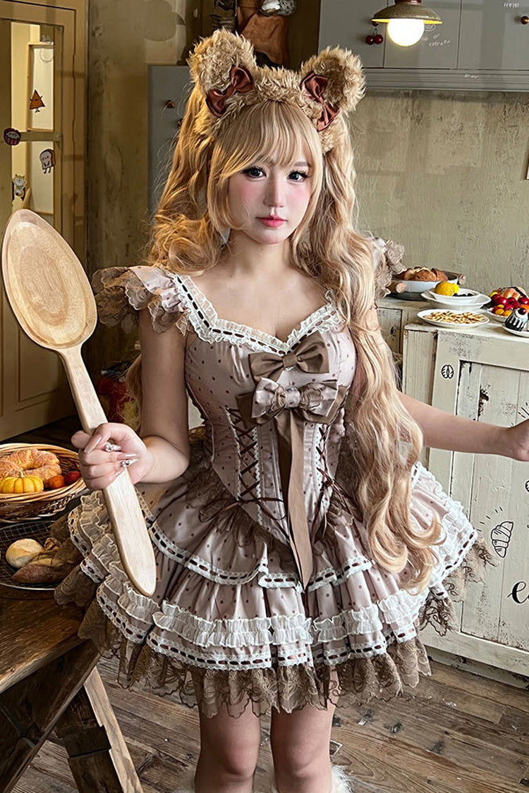 Sweet Lolita JSK - Coco Ballet, Brown, Layered, Lace-Up, Ballet-Inspired Style - main product image