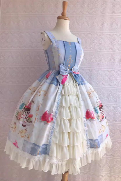 Sweet Lolita JSK - Cool Summer Dessert Print, 3 Colors, Ruffled, Printed, Bow Detail - additional product view 3