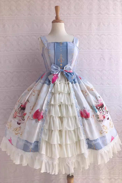 Sweet Lolita JSK - Cool Summer Dessert Print, 3 Colors, Ruffled, Printed, Bow Detail - main product image