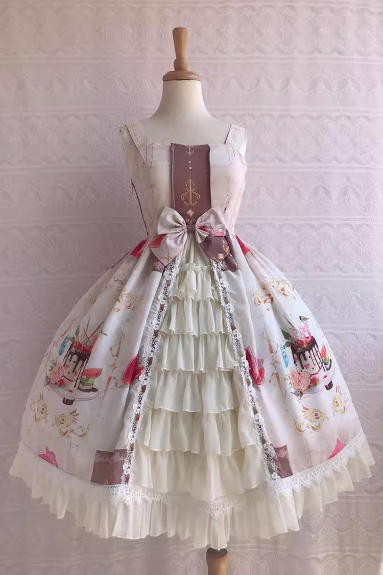 Sweet Lolita JSK - Cool Summer Dessert Print, 3 Colors, Ruffled, Printed, Bow Detail - XS Off-White / S Off-White / M Off-White option