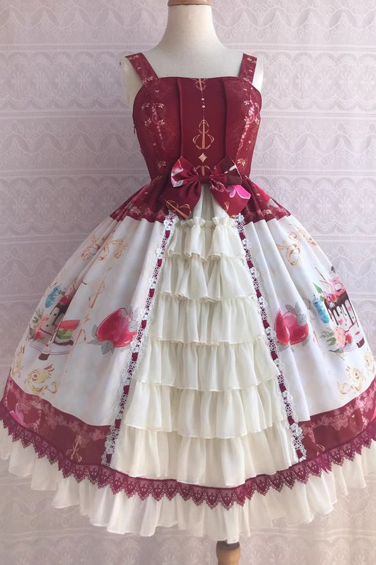 Sweet Lolita JSK - Cool Summer Dessert Print, 3 Colors, Ruffled, Printed, Bow Detail - XS Red / S Red / M Red option