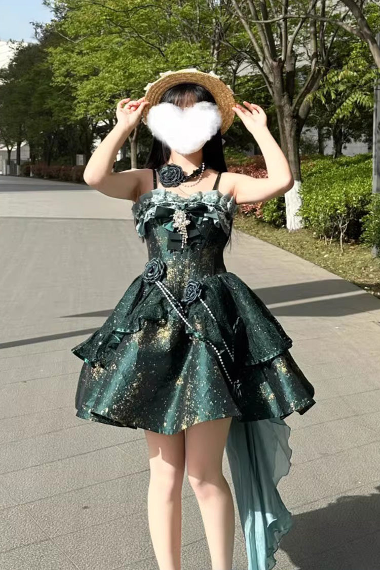 Sweet Lolita JSK - Cosmic Shimmer, 2 Colors, Printed, Halterneck, Bow Detail - additional product view 2