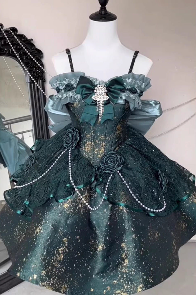 Sweet Lolita JSK - Cosmic Shimmer, 2 Colors, Printed, Halterneck, Bow Detail - additional product view 3