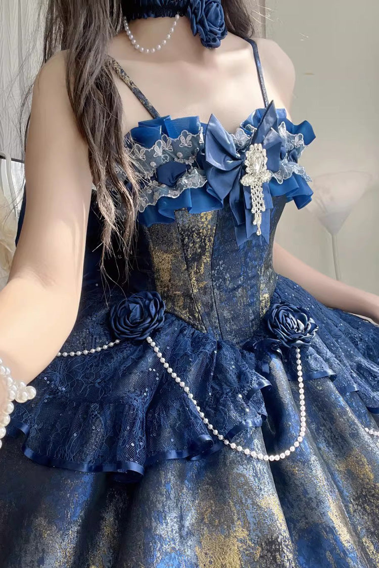 Sweet Lolita JSK - Cosmic Shimmer, 2 Colors, Printed, Halterneck, Bow Detail - additional product view 7