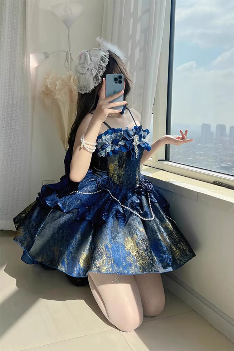 Sweet Lolita JSK - Cosmic Shimmer, 2 Colors, Printed, Halterneck, Bow Detail - additional product view 8