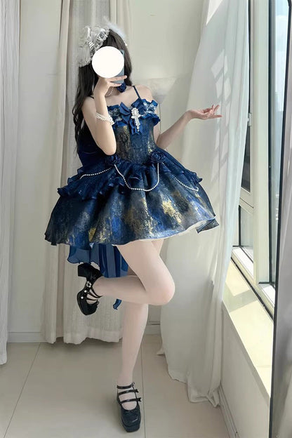 Sweet Lolita JSK - Cosmic Shimmer, 2 Colors, Printed, Halterneck, Bow Detail - additional product view 9