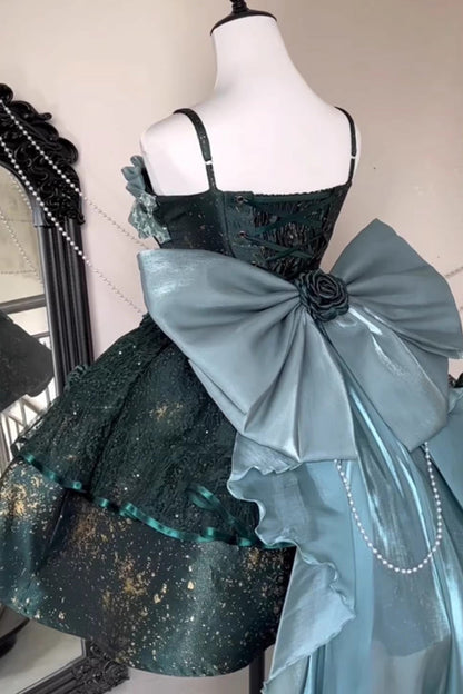 Sweet Lolita JSK - Cosmic Shimmer, 2 Colors, Printed, Halterneck, Bow Detail - additional product view 10
