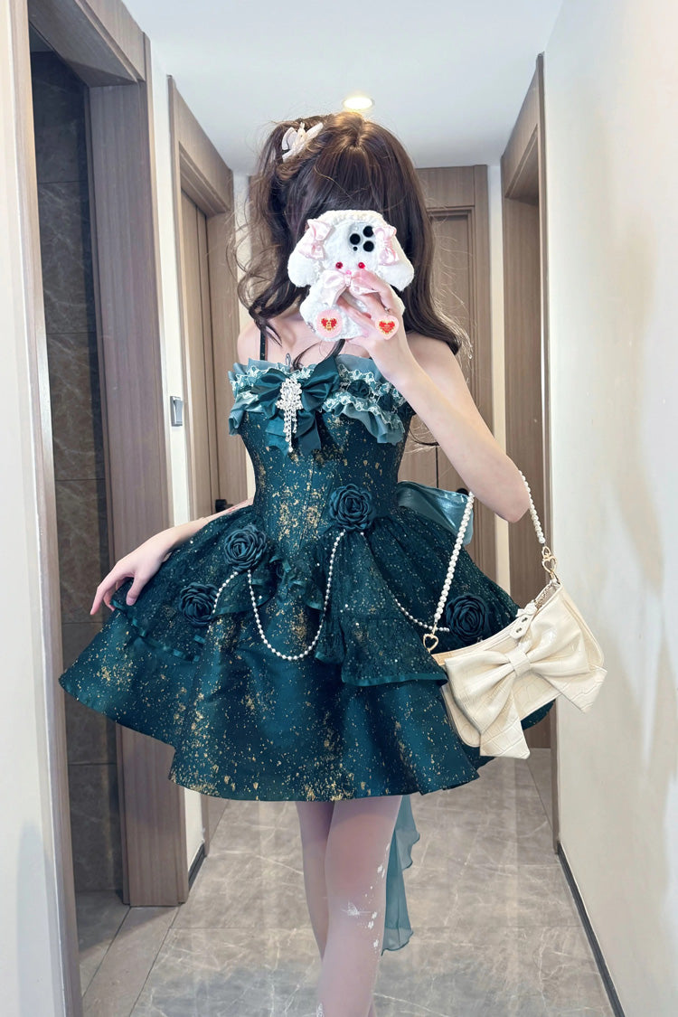 Sweet Lolita JSK - Cosmic Shimmer, 2 Colors, Printed, Halterneck, Bow Detail - main product image