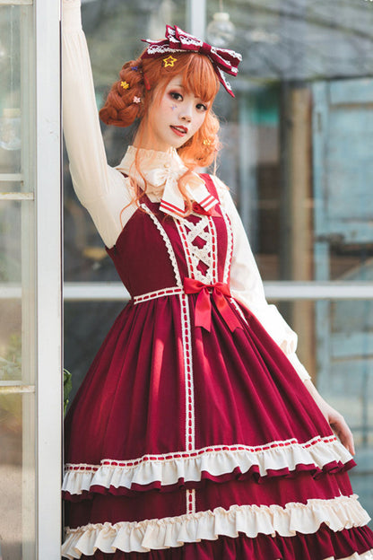 Sweet Lolita JSK - Court Style High Waisted, 2 Colors, High Waist, Bow Detail, Ruffled - additional product view 2