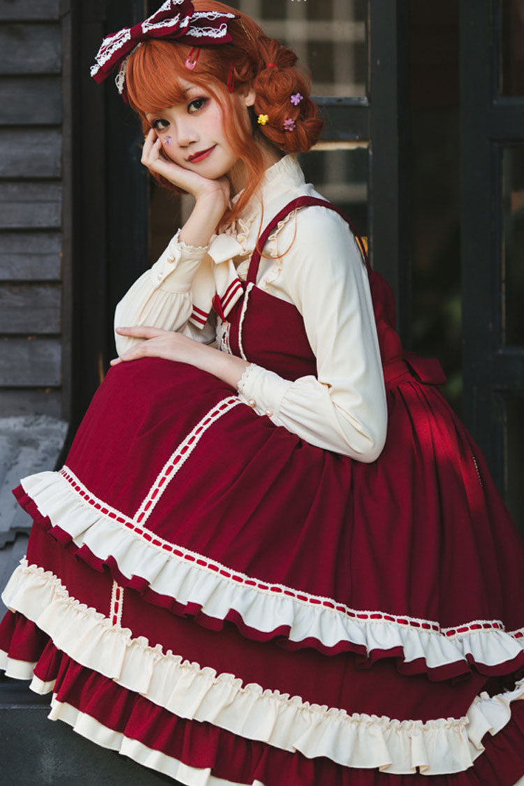 Sweet Lolita JSK - Court Style High Waisted, 2 Colors, High Waist, Bow Detail, Ruffled - additional product view 3