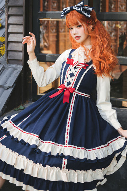 Sweet Lolita JSK - Court Style High Waisted, 2 Colors, High Waist, Bow Detail, Ruffled - additional product view 6