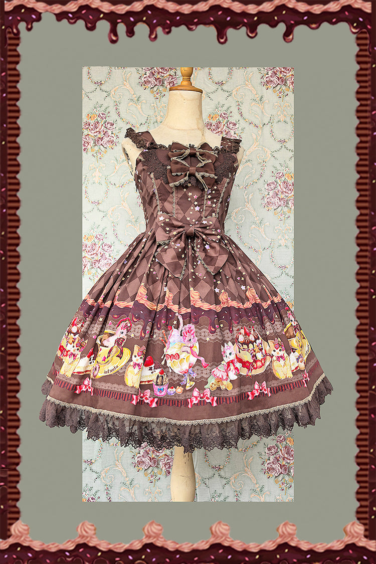 Sweet Lolita JSK - Cream Meow, 3 Colors, Lace Trim, Printed, Bow Detail - additional product view 9