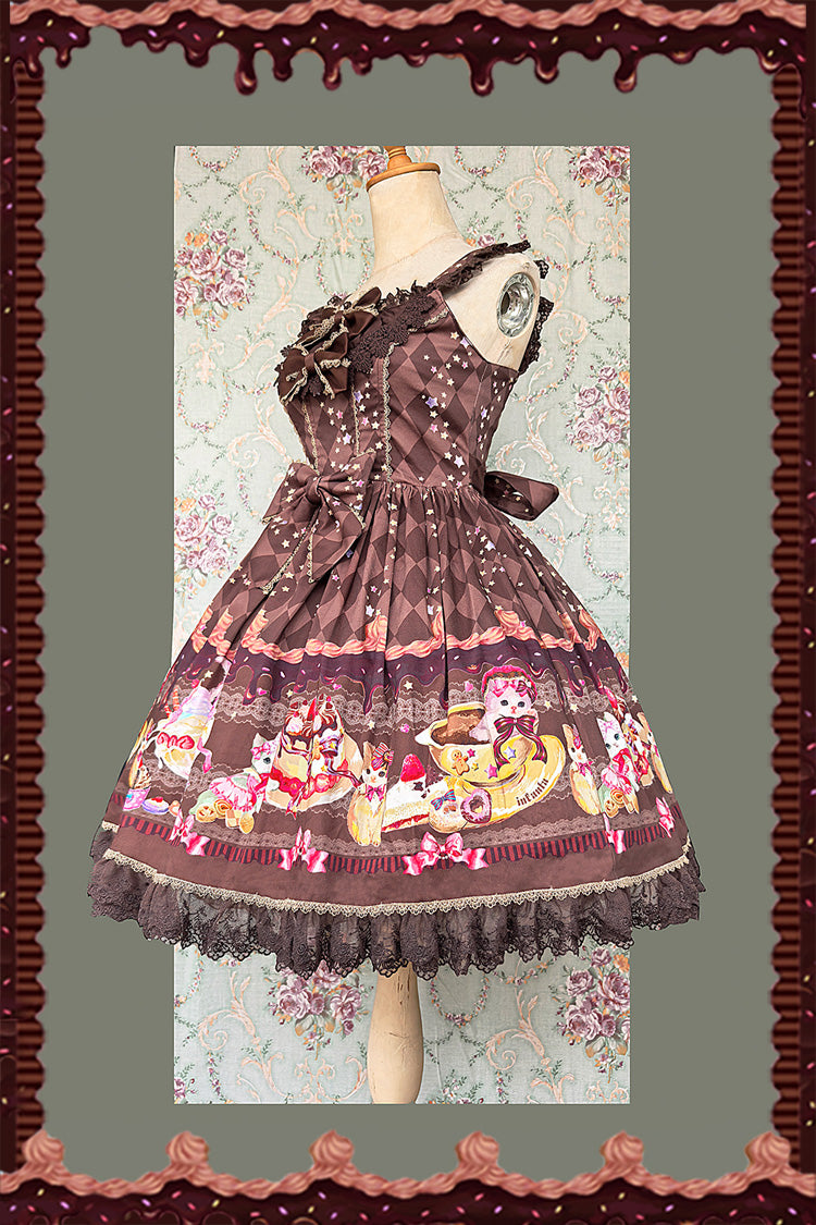Sweet Lolita JSK - Cream Meow, 3 Colors, Lace Trim, Printed, Bow Detail - additional product view 10