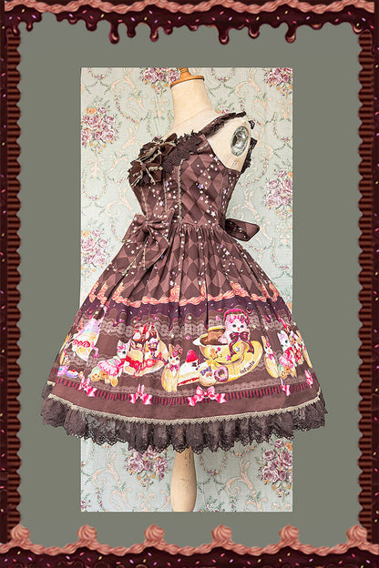 Sweet Lolita JSK - Cream Meow, 3 Colors, Lace Trim, Printed, Bow Detail - additional product view 10