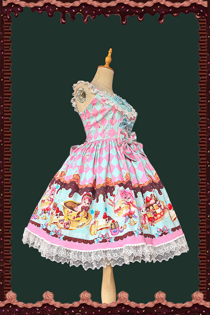 Sweet Lolita JSK - Cream Meow, 3 Colors, Lace Trim, Printed, Bow Detail - additional product view 12