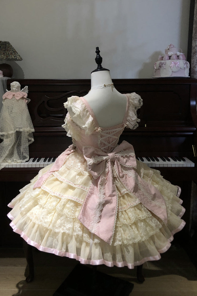 Sweet Lolita JSK - Cream Puff Mille-feuille, Yellow, Bow Detail, Lace Trim, Layered - additional product view 2