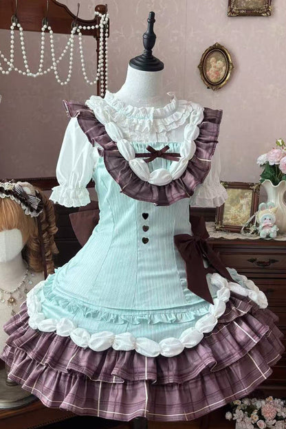 Sweet Lolita JSK - Creamy Thin Chocolate, 2 Colors, Layered, Bow Detail, Ruffled - additional product view 2