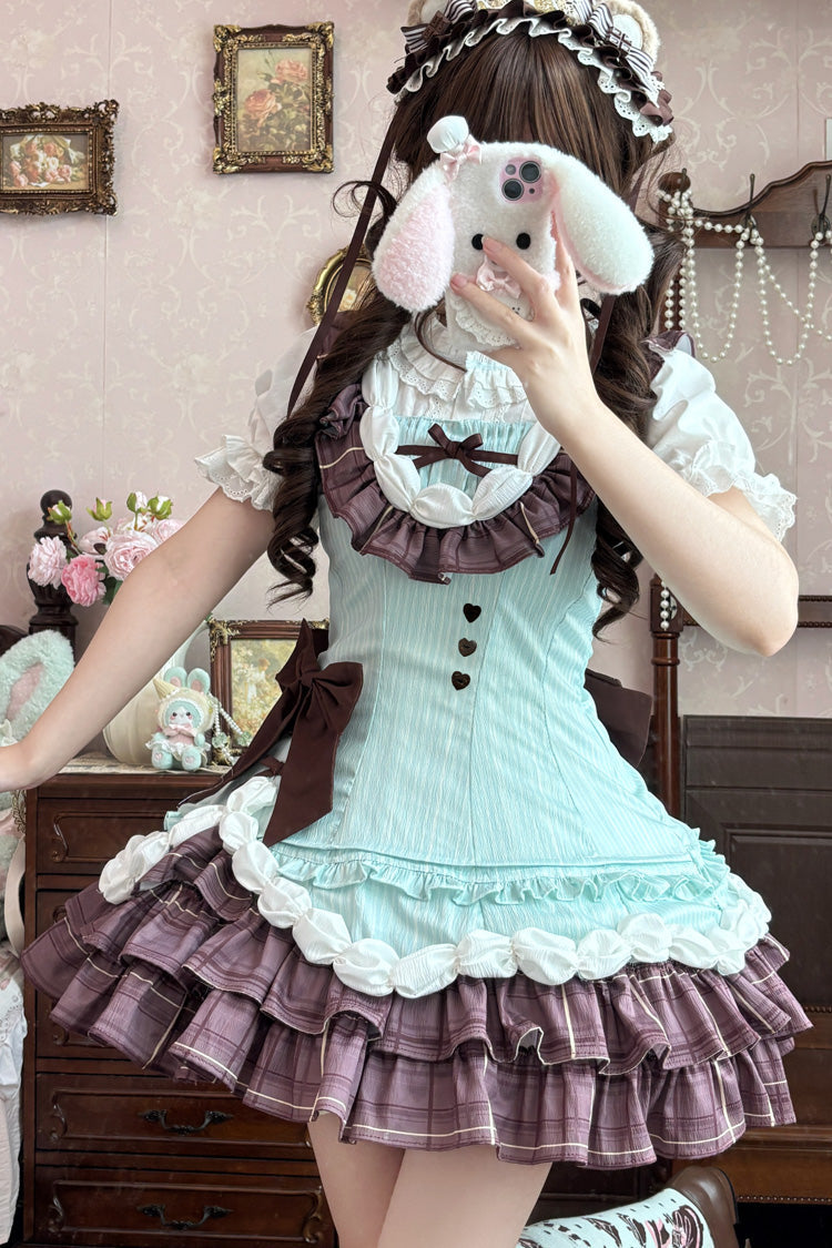 Sweet Lolita JSK - Creamy Thin Chocolate, 2 Colors, Layered, Bow Detail, Ruffled - main product image