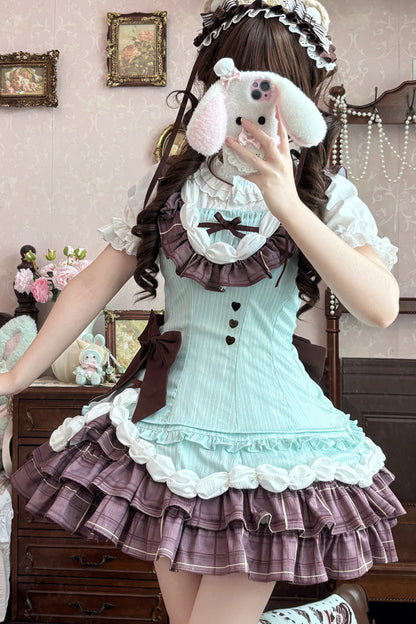 Sweet Lolita JSK - Creamy Thin Chocolate, 2 Colors, Layered, Bow Detail, Ruffled - main product image