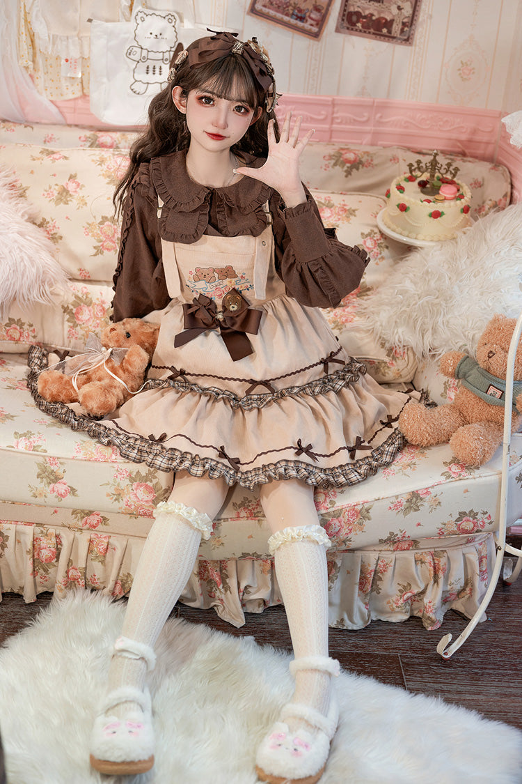 Sweet Lolita JSK - Cute Bear, Khaki, Layered, Bow Detail, Ruffled - additional product view 6