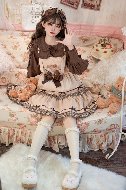 Sweet Lolita JSK - Cute Bear, Khaki, Layered, Bow Detail, Ruffled - additional product view 6